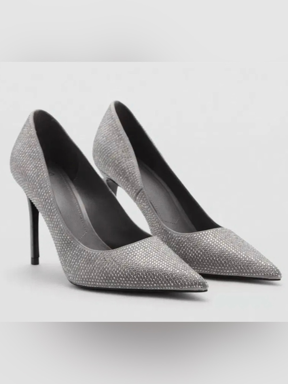 MANGO MNG SILVER RHINESTONE STRACH EMBELLISHED STILETTO HEELS SHOES SZ 37 US 6.5